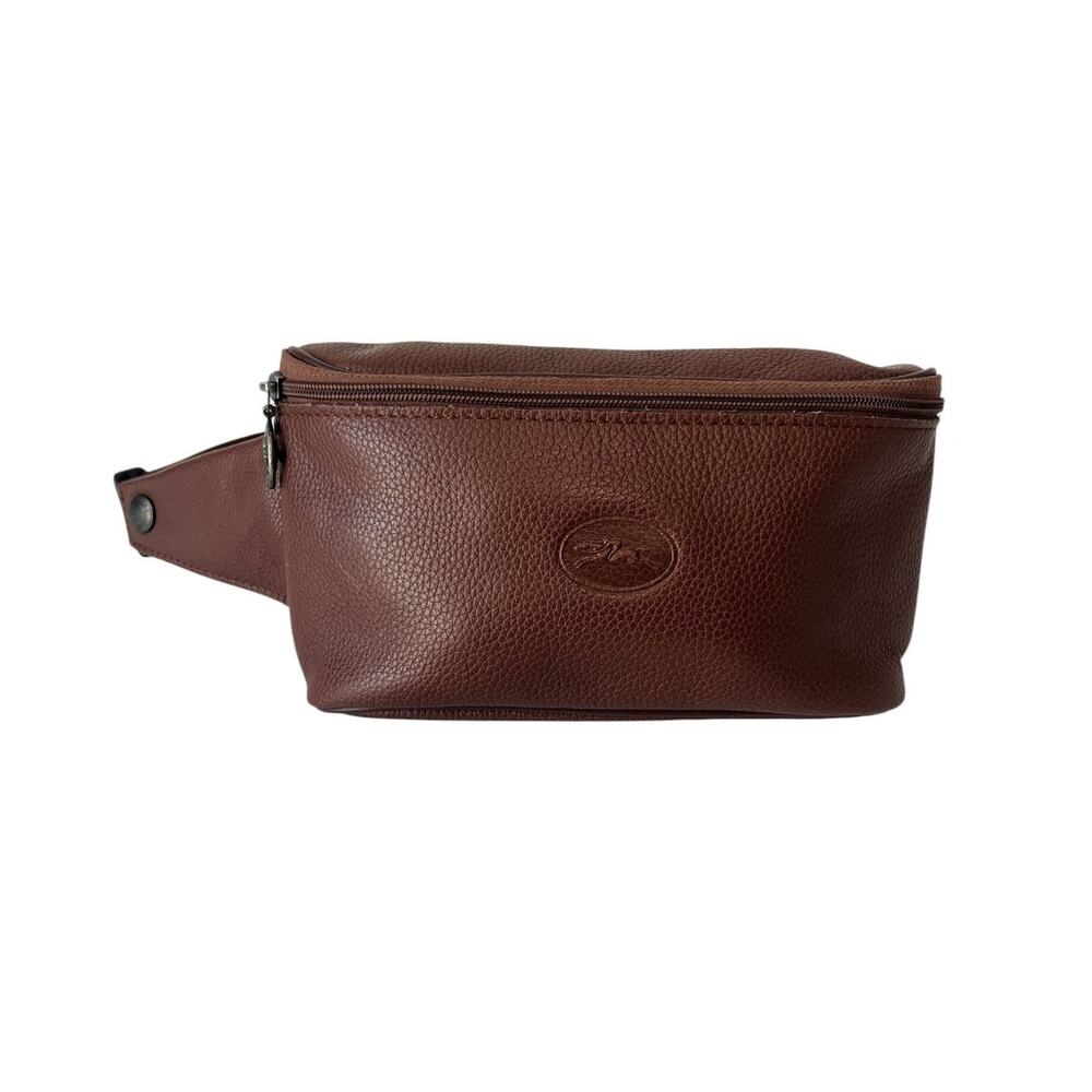 Longchamp Vintage Le Foulonne Pebbled Leather Belt Bag Fanny Pack Y2K Brown
